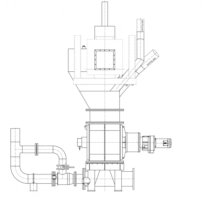 Fig. 5: 2D side view of the feeding area with ceramic rotary valve
